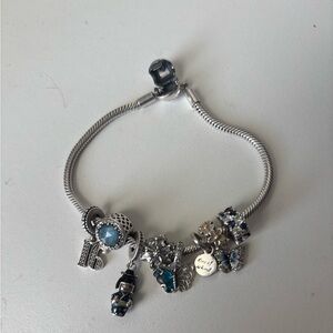 Pandora Silver and Blue Charm Bracelet